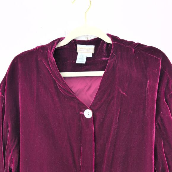 Eclectic Vintage Coldwater Creek Velvet Silk Crimson Button Up Top Women's Large - Picture 5 of 10